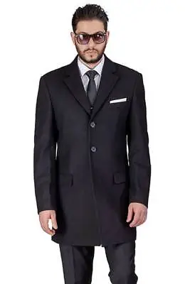 Slim Fit Black Men's Wool Blend Top Overcoat Single Breast Notch Lapel AZAR MAN • $39.99