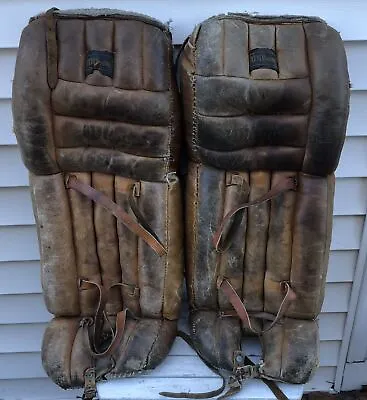 Vintage Wilson Leather Hockey Goalie Pads Used VERY COOL FREE SHIPPING • $269.99