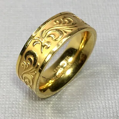 Milor China Stainless Steel Yellow Gold Tone Scroll Design Band Ring Size 9 • $29.98