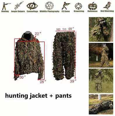 Men 3D Ghillie Suit Desert Woodland Sniper Hunting Outdoor Camouflage Outfits • £16.83