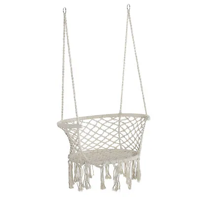 £27.99 • Buy Outsunny Hanging Hammock Chair Macrame Seat For Outdoor Patio Garden Cream White