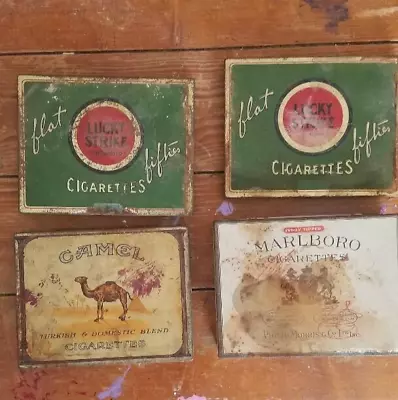 4 Vintage Cigarette Tin Boxes - Lucky Strike Camel Marlboro • $19.99