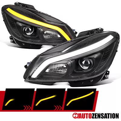 Fit 2012-2014 Benz W204 C250 C300 C350 Black Projector Headlights LED Sequential • $414.99