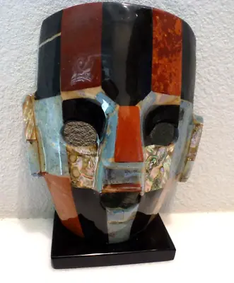 Mayan Aztec Inca Mosaic Abalone Onyx Inlay Freestanding Mask Folk Art    6 1/4 T • $26.99