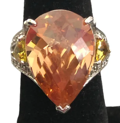 $59 • Buy Vtg Sz 8 Ring Large Citrine Cubic Zirconia 18K GE Gold Electroplate Jewelry