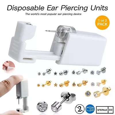 Disposable Ear Piercing Kits - Silver Gold CZ Stud Nose Earring Gun DIY Home UK • £9.99