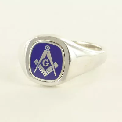 Blue Reversible Cushion Head Solid Silver Square And Compass With G Masonic Ring • £244.80