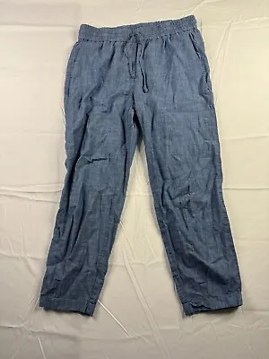 J.Crew Lounge Pants Womens Size 4 Ankle Chambray Drawstring Blue Elastic Waist • $24.99