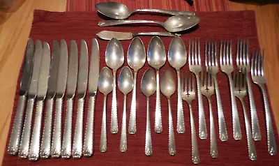 Vtg 1945 ONEIDA PRESTIGE BORDEAUX FLATWARE SILVERWARE SET SILVERPLATE 27 PC  Box • $44.98