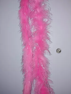 Girly Pink With Silver LURUX Heavyweight Marabou Feather Boa 72  (6ft) - NWOT • $8