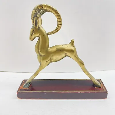 $64.95 • Buy Gazelle Statue Vintage Brass Antelope Ram Figurine On Wood Base