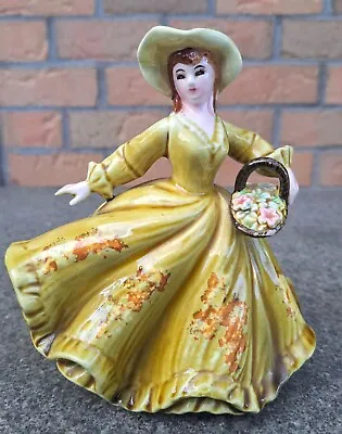 Lefton Ceramic 6.5  Lady Figurine Planter Vintage Gown Flower Basket-4266A Green • $14.99