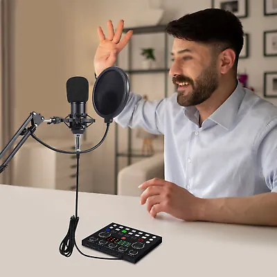 Home Studio Recording Kit Microphone Set Music Podcast Equipment Mixer Condenser • $38.95
