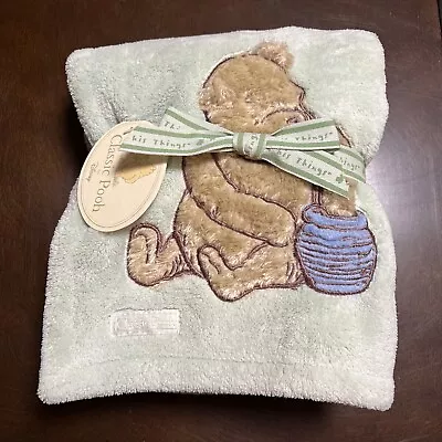 Classic Pooh Sage Green 3D Fuzzy Bear Honey Pot Fleece Security Blanket 30”x40” • $37.77