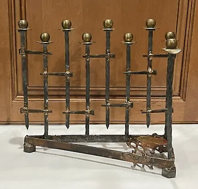 Vntg MCM Brutalist Menorah Hanukkah Candelabra Nail Art Iron Spike Sculpture • $129.99