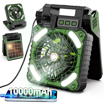 Portable Solar Power Camping Fan USB Rechargeable Variable Speed LED Tent Light • $34.99