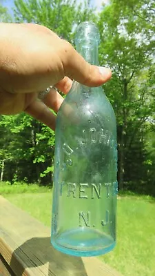 Pretty Aqua Co Johnson Blob Top Bottle Trenton Nj 1800s  • $21