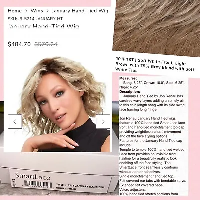 $408.49 • Buy Ash Blonde Wig Jon Renau #5714 January Hand Tied Hair Color 101F48T Gray Tips