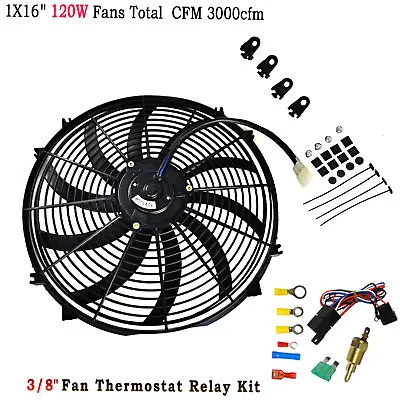 16 Inch Universal Slim Fan Push Pull Electric Radiator Cooling 12V Mount+Relay • $42.99