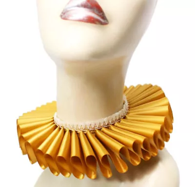 Gold Satin Lace Elizabethan Neck Ruff Ruffled Collar Victorian Steampunk Tudor • $30