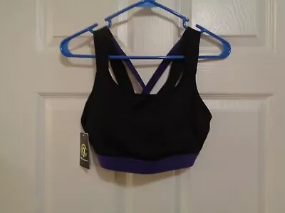 C9 By Champion Womens Activewear Sports Bra Black/Purple Stretch Racerback Sz L • $12.99