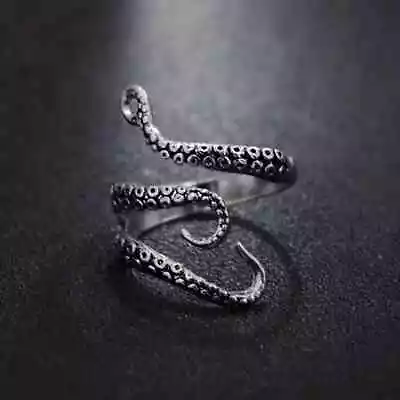 Titanium Steel Octopus Alloy Ring Punk Antique Ring Adjustable • £5.99