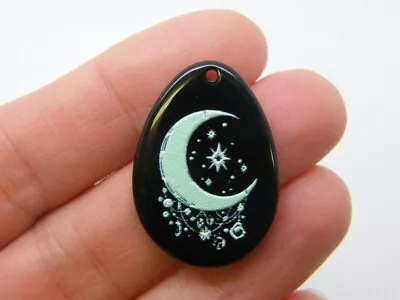 4 Moon Stars Teardrop Pendants Charms Black Acrylic M180 • £2.71