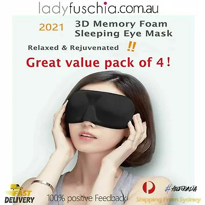 $10.95 • Buy 4x Travel Sleep Eye Mask Soft Memory Foam Padded Shade Cover Sleeping Blindfold