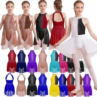 Girl Kid Lyrical Dance Dress Leotard Backless Costume Ballet Modern Dancewear • £17.29