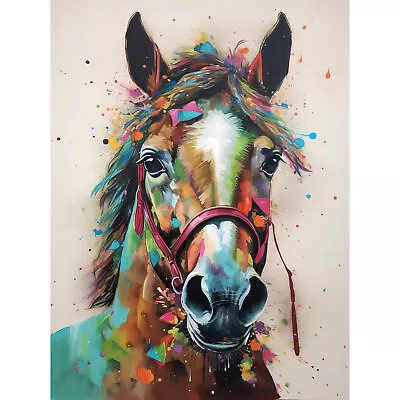 Horse Multicoloured Spray Paint And Oil Painting Canvas Poster Print Picture Art • £13.99