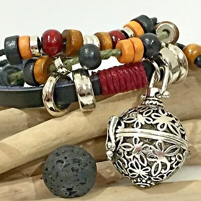 $15.95 • Buy Aromatherapy Diffuser Butterfly Charm Bracelet Leather Essential Oil Lava Stone