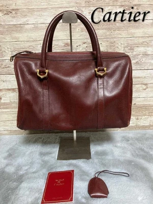 $145 • Buy Cartier Boston Bag Must Line C Metal Fittings Key Leather Bordeaux Used Japan