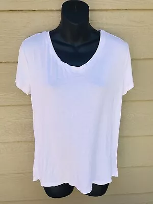 MOSSIMO Women's Small S White Short Sleeve V Neck Tee T-Shirt Top Rayon Stretch • $15.99