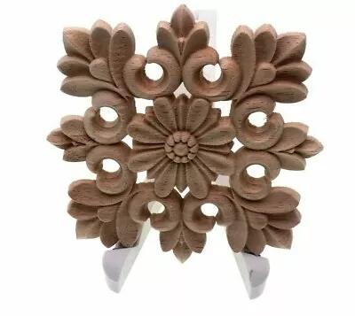 Square Flower Pattern Unpainted Wooden Onlay Applique Decoration For Home Crafts • $168.74