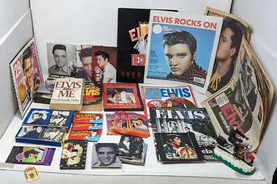 Elvis Misc Lot Of 25 + Collector Items Cards Books Magazines Postcards Ornament • $54.99