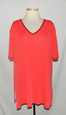 Misook Woman Orange W/Black Trim Acrylic Knit V-Neck Short Sleeve Tunic Top 3X • $48.95