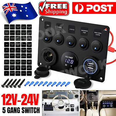 5 Gang 12V Switch Panel Control USB Charger ON-OFF Toggle For Truck Marine Boat • $25.85