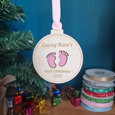 2023 Personalised Baby's First Christmas Bauble / Decoration. Wood Tree • £3.99