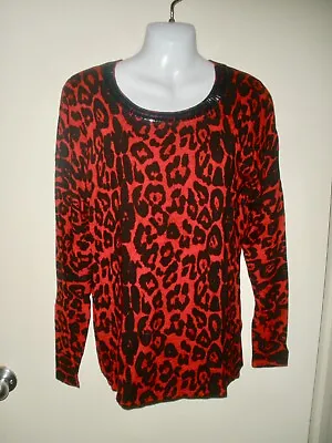 #2 Misses Sweater INC International Concepts M Red Black Cheetah Beaded • $5.99
