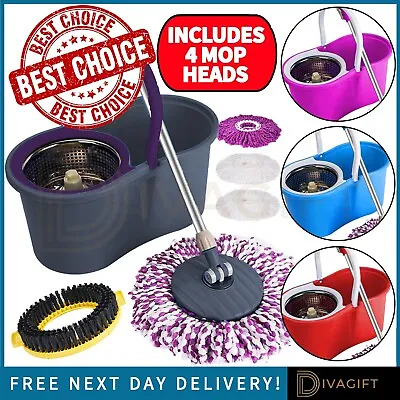 £24.99 • Buy 360 Floor Magic Spin Mops Bucket Mop Set Microfiber + 4 Mop Head Pads Brush New