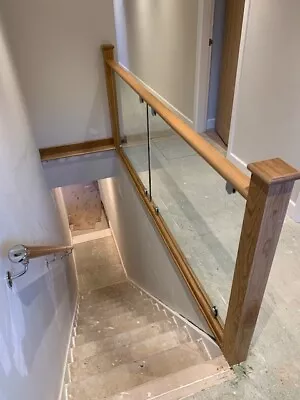 £575 • Buy Bespoke Oak & Glass On Chrome Brackets Stair Landing Kit 2000mm