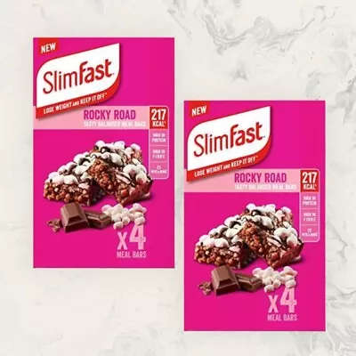 £14.99 • Buy X2 Slim Fast Meal Bars - Rocky Road 4 X 60g Meal Replacement Bars 217Kcal