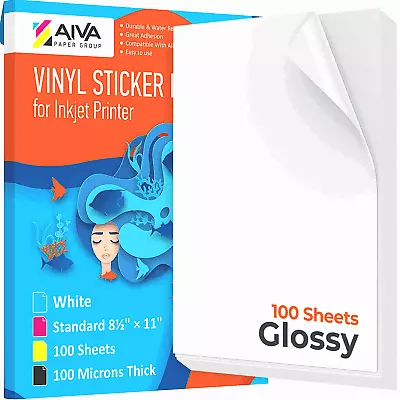 Printable Vinyl Sticker Paper Waterproof Decal For Inkjet Printer 100 Pcs 8.5x11 • $66.38