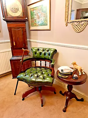 A Beautifully Finished Large Vintage Green Chesterfield Buttoned Captains Chair • £385