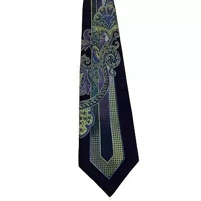 VITALIANO PANCALDI Men's 100% Silk Necktie ITALY Luxury Geometric Blue/Green GUC • $69.99