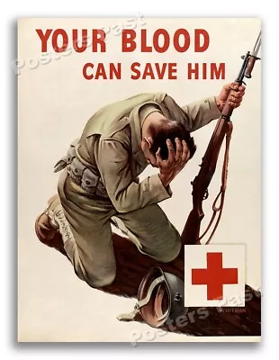 1940s  Your Blood Can Save Him  WWII Medical War Print - 8.5x11 • $8.95