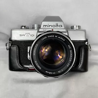 Minolta SRT 101 Black SLR Film Camera W/ 58mm F/1.4 ＋ 35~70mm F3.5~4.5 Lens Set • $250