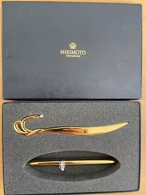 Mikimoto Ballpoint Pen Bookmark 2 Set Gold × Silver Ribbon Swaying Pearl • $79