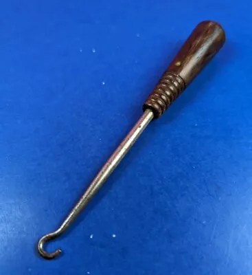 Vintage Button Hole Puller Wood Handle Metal Shoe Hook  5.5   • $9.98