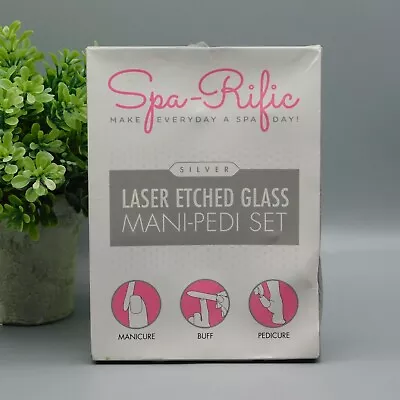 Spa-Rific Silver Laser Etched Glass Mani-Pedi 2 PC Set New In Box NOT SEALED • $22.38